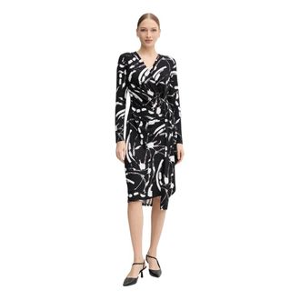 Joseph Ribkoff V-halswikkeljurk tot halverwege de kuit - Dames - Wikkelkleedje - Zwart - S - Polyester - Kleedjes