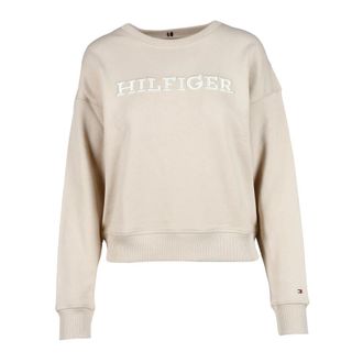 Tommy Hilfiger Cotton Sweatshirt - Felpa - Dames - Ronde hals truien - Beige - XL - Katoen - Truien & Vesten