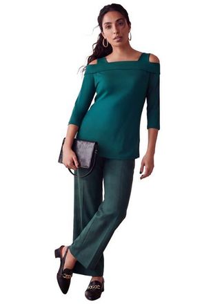 Jessica London Cold Shoulder Top in Mystic Pine at Nordstrom, Size Medium