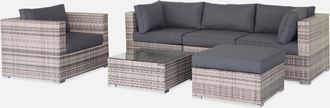 Sweeek Sweeek - Conjunto De Jard&iacute;n De Resina Trenzada De 5 Plazas, Caligari, Varios Tonos De Grises, 234x82x67 Cm