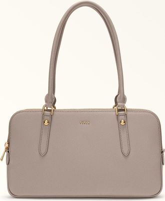 Furla Giulia Borsa Boston M Linen Pelle Stampata + Camoscio Donna