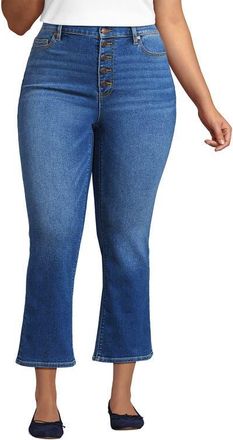 Lands End High Rise Denim Button Front Kick Flare Crop Jeans in Indigo Tide Blue at Nordstrom, Size 20W