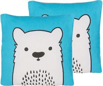 Beliani Conjunto De 2 Cojines Para Ni&ntilde;os Almohadas Oso De Tela Azul Con Relleno Infantil Suave Waranasi