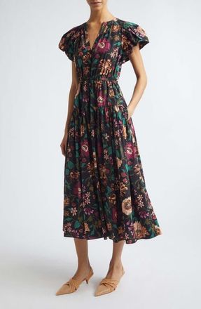Ulla Johnson Marin Floral Cotton Midi Dress in Dahlia at Nordstrom, Size 10