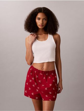 Calvin Klein Womens Cotton Poplin Sleep Shorts - Red - XL