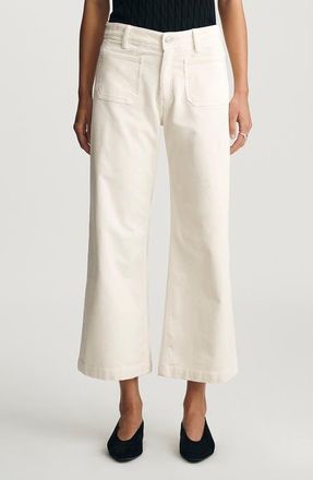 Mavi Paloma Marine Patch Pocket Ankle Wide Leg Corduroy Pants in White Cord at Nordstrom, Size 25 28