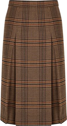 Saint Laurent Houndstooth Inverted-pleat Wool Midi Skirt - Brown - 38 (UK10 / S)