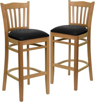 Flash Furniture 2 Pk. Vertical Slat Back Wooden Barstool - Black Vinyl Seat