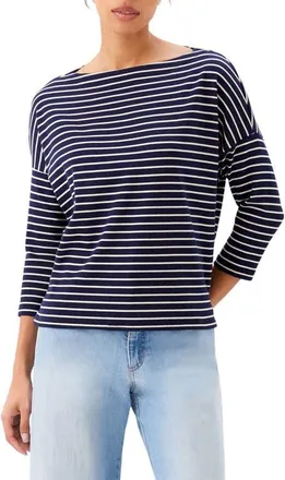 Karen Kane Stripe Boat Neck Top in Navy W/Cream at Nordstrom, Size X-Large
