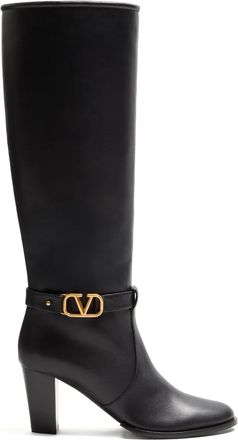 Valentino Garavani 75mm VLogo Signature leather boots - women - Calf Leather/Calf Leather/Calf Leather - 35.5 - Black