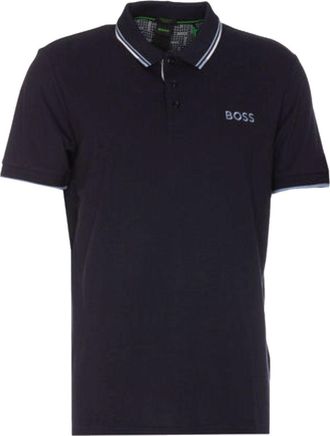 HUGO BOSS Men Paddy Pro Contrast Color Cotton Stretch Polo Shirt Indigo Blue