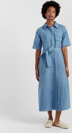 Chinti and Parker Linen-Blend Scallop Shirt Dress in Dusty Blue at Nordstrom, Size 10