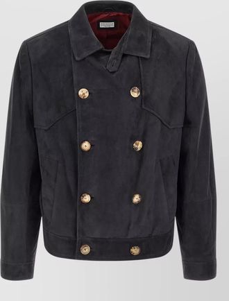 Brunello Cucinelli suede jacket double breasted structured shoulders
