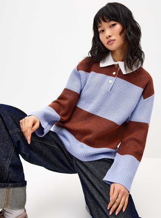 Twik Womens Striped polo collar sweater