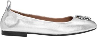 HUGO BOSS Dames-ballerinas van leer, platte pantoffels van Dasy (Zilver)