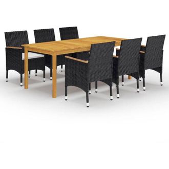 vidaXL Juego De Comedor De Jard&iacute;n De 7 Piezas Negro Vidaxl