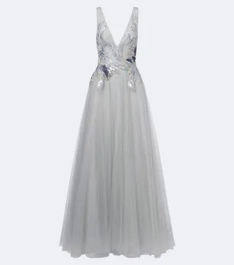 Costarellos Abito lungo Vianna in tulle con paillettes