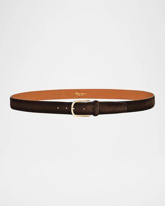 Santoni Men & apos;s Cintura Fibbia Suede Round-Buckle Belt