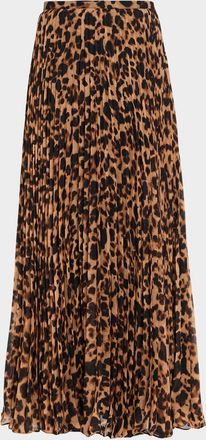 L'agence Torin Leopard Pleated Maxi Skirt