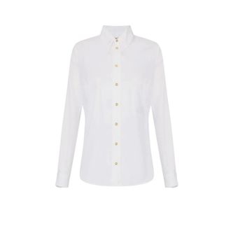 Elisabetta Franchi Shirts, female, White, Size: XL Cotton Shirt with Double Collar and Embroidery