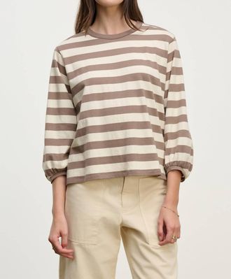 Velvet Edora 3/4-Length Sleeves Top In Mocha Stripe