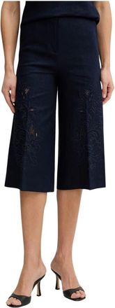 Twinset Linnen Blend Cropped Broek - Dames - Vrijetijds broeken - Blauw - L - Linnen - Broeken