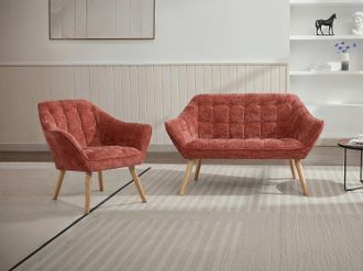 Vente-Unique Divano 2 posti e poltrona in tessuto testurizzato terracotta - CASERTA