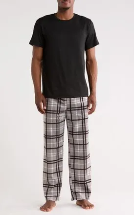 Geoffrey Beene Crewneck T-Shirt & Plaid Pajama Pants Set in Grey at Nordstrom Rack, Size X-Large