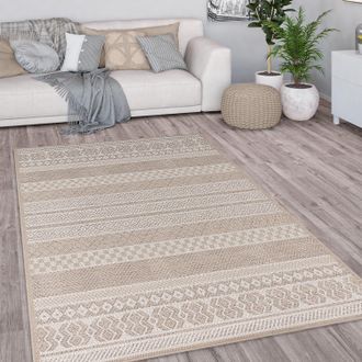 Paco Home Paco Home - Alfombra Exterior Interior Balc&oacute;n Terraza Cocina Motivo Boho &Eacute;tnico Moderno 133x190 Cm, Beige