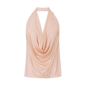 Elisabetta Franchi Sleeveless Tops, female, Pink, Size: XS Halterneck Draped Top