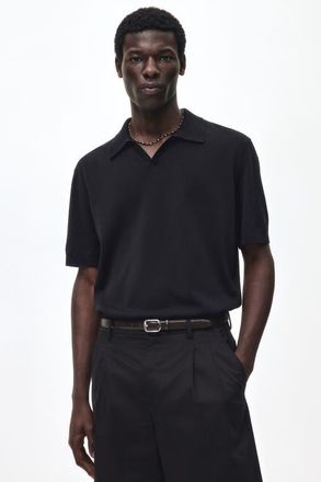H&M Regular Fit Silk-blend Polo Shirt in Black at Nordstrom, Size X-Large