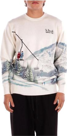 Saint Barth Logo Front Knit - Heren - Ronde hals truien - Beige - XL - Wol - Truien & Vesten