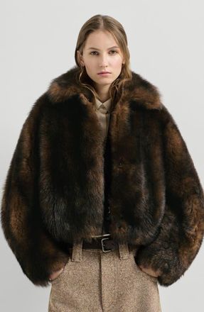 Brunello Cucinelli Soft shearling outerwear jacket with shiny zipper pull in Pine Cone Brown at Nordstrom, Size 42