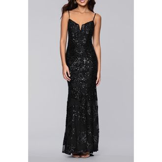 Blondie Nites Sequin Rose Gown in Black at Nordstrom, Size 15