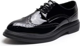 Generic Oxford Shoes for Men Lace Up Wing Tip Brogue Derby Shoes Vegan Leather Low Top Block Heel Anti-Slip Non Slip Rubber Sole Wedding(8.5 UK) Black