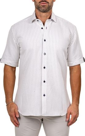 Maceoo Galileo Marthy Short Sleeve Cotton Button-Up Shirt in White at Nordstrom, Size 5