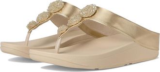 FitFlop Fino Beadie-Button Metallic Toe-Post Sandals Womens Wedge Shoes Platino : 11 M (B), Leather