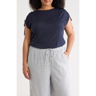 Max Studio Ruched Shoulder Crinkle Knit Top in Navy at Nordstrom Rack, Size 2X