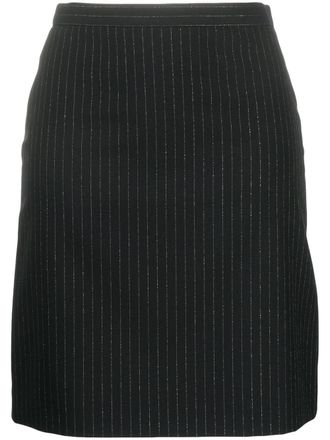 Alexander McQueen pinstripe back-ruffle wool skirt - women - Silk/Acetate/Virgin Wool - 40 - Black