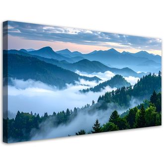 Feeby Cuadro Sobre Lienzo, Bosque Monta&ntilde;as En La Niebla Paisaje, 120x60