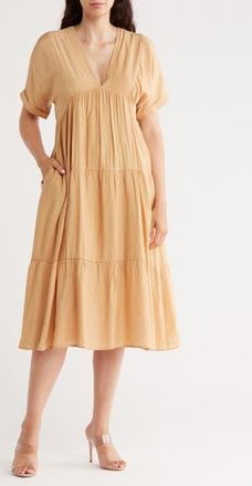 Wishlist Drop Shoulder Tiered Babydoll Midi Dress in Beige at Nordstrom Rack, Size Medium