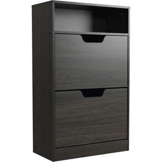 Relaxdays Relaxdays shoe cabinet with shelf, H x W x D 102x60x24 cm, for 8 pairs, 2 tilt-out doors, narrow, wood effect, grey