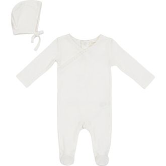 Fragile Rib Modal 2 Piece Romper Set with Contrast Trim Bonnet in Powder at Nordstrom, Size 3M