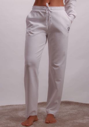 Joop Loungehose JOOP, Damen, Gr. 42, N-Gr, weiss (wei&szlig;), Interlock, Obermaterial: 80% Baumwolle, 20% Elasthan, unifarben, bequem lang, Hosen Loungehose, mi