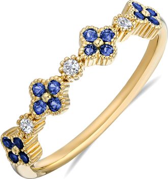 The Diamond Store Alegria 4 Clover Lab Sapphire Ring 0.25ct in 18k Gold Vermeil