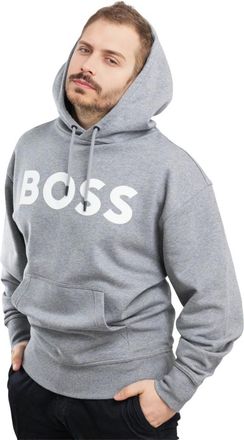 HUGO BOSS Hoodies & sweatvesten, Heren, Grijs, S, Katoen, Logo Print Hoodie