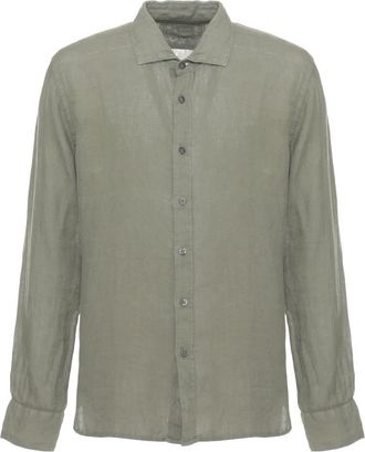 120% Lino Overhemden, Heren, Groen, S, Linnen, Linnen Shirt