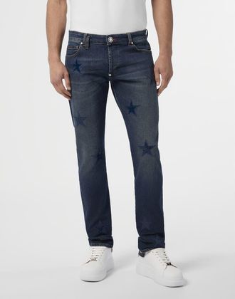 Philipp Plein Super Straight Cut Jeans Cocco Stars Men in Texasblue at Nordstrom, Size 36