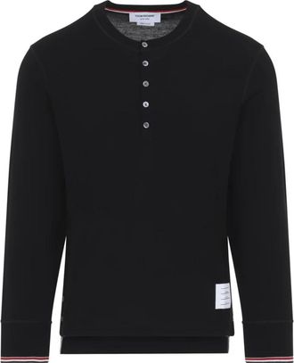 Thom Browne Wool L/S Henley - Heren - Longsleeves - Zwart - 2XL - Wol - Tops