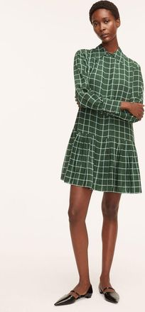 Rebecca Taylor Windowpane Silk Pleated Shirt Dress